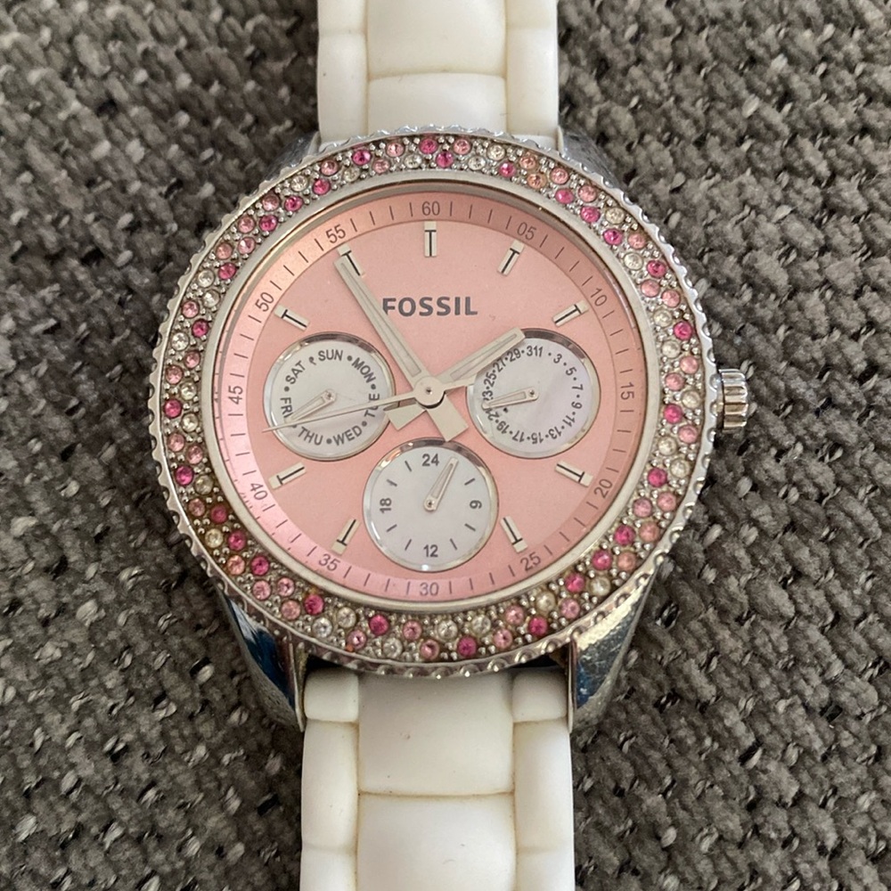 FOSSIL Stella White Silicone Pink Dial Women’s Multifunction Watch